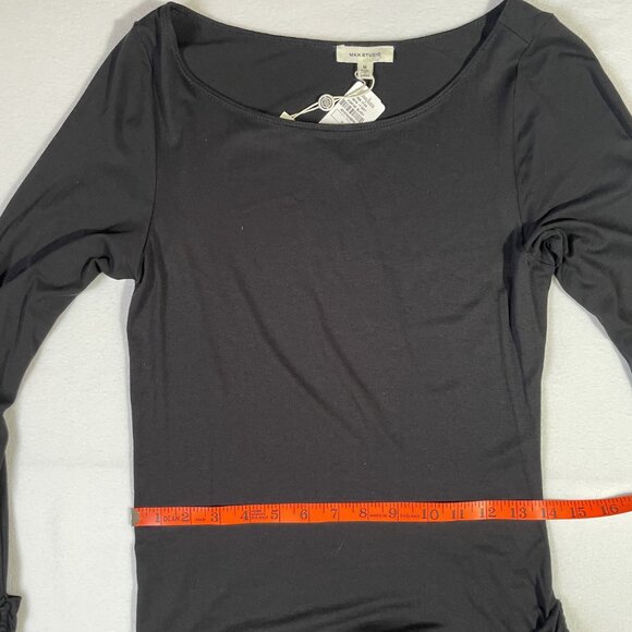 Max Studio Black Long Sleeve Bodycon Draped Midi Dress Size M - Picture 10 of 16